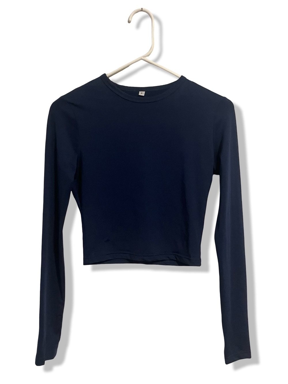 Navy Long Sleeve Crewneck Crop Top - Women